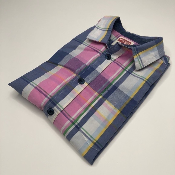 Wrangler Pink Blue Yellow & White Plaid Short Sleeve Button-up Shirt SIZE 6 - Picture 9 of 12
